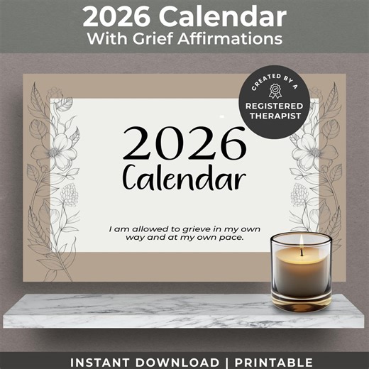 Buy 2026 Printable Grief Calendar Featuring Affirmations, Minimalist Design PDF JPG Online in India - Etsy