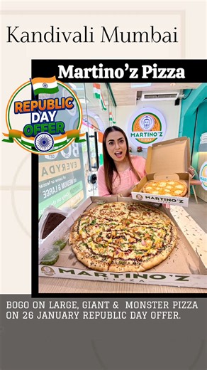 Jannat Sorathia on Instagram: "🇮🇳 This Republic Day Offer😋 BUY 1 GET 1 FREE PIZZA 🍕🔥 • Valid only on 26th January • Usually, offers are available on small & medium pizzas • For the FIRST TIME EVER 😮, Buy 1 Get 1 Free on Large, Giant & MONSTER pizzas • Choose any flavours you want • 100% pure vegetarian restaurant • Cheese-loaded pizzas, perfect for sharing • One pizza paid, one absolutely FREE 😮🔥 • A perfect value deal to celebrate with friends & family • Celebrate Republic Day at the ne