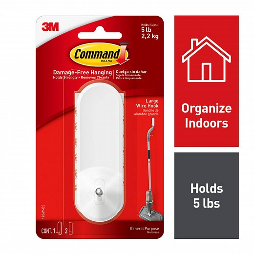 Command Wire Hook, White, Large, 1 Hook, 2 Strips/Pack