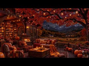 Fireplace Jazz in Peaceful Fall Porch Nights | Jazz, Fireplace Crackles & Glowing Pumpkin Ambience