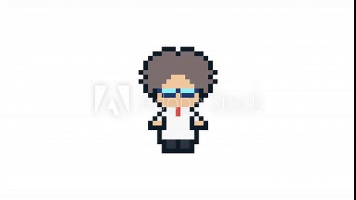 8-bit pixel art mad scientist villain character idle. looped animation 4k 30fps