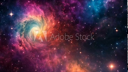colorful cosmic swirl with animated stars and a glowing core, space nebula towards light loop Animation. Glowing galaxies and stars passing footage video background, calming video, relaxing videos,