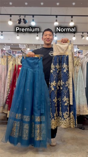 By popular demand, here’s the difference between normal and premium hanbok ✨ #daehanhanbok #thingstodoinkorea #hanbok #hanbokrental #hanbokexperience
