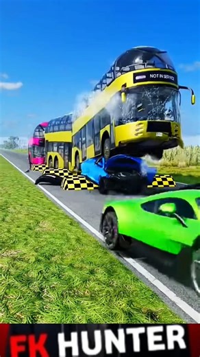 Long-distance city bus vs. 3 huge speed bumps "Car animation" car crash simulator