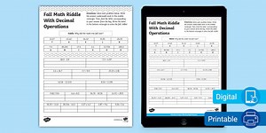 Seventh Grade Fall Math Riddle With Decimal Operations Worksheet