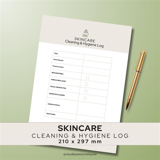 Plantilla de registro de limpieza e higiene de la piel (descarga digital instantánea, editable en Canva e imprimible) Lista de verificación de desinfección de salón A4 DMG - Etsy España