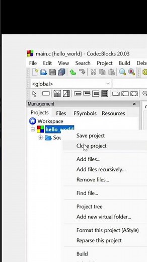 How to close project in codeblocks