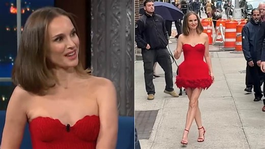Natalie Portman in red minidress as she reveals items she's stolen from set