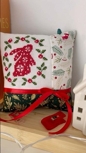 Winter bunnies series ❤️🥰 #flosstube christmas cross stitch pattern and pillow finishing tutorial