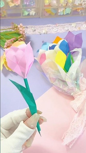 ぷっくりミニチューリップの作り方🌷✨#折り紙 #チューリップ #かわいい #お花 #origami