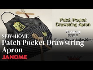 Sew4Home Patch Pocket Drawstring Apron with Flower Power Embroidery