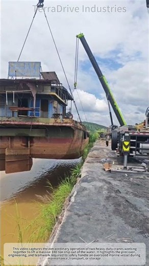 Two Cranes Lift a Massive 140-Ton Ship Out of Water! 🏗️🚢