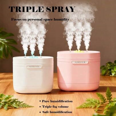 Large-Capacity USB Silent Triple Spray Humidifier - Desktop Aromatherapy Humidifier, Automatically Shuts Off When No Water Is Present. Ideal Choice For Bedrooms And Desks. Suitable For Offices, Living Rooms, Kitchens, Bathrooms, Bedrooms. Simple Design, Natural And Beautiful. | SHEIN