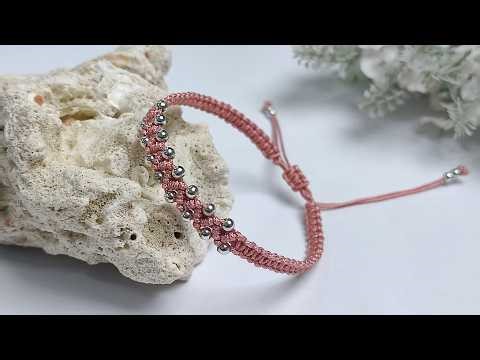 DIY Square Knot Macrame Bracelet with Zigzag Line and Beads in the Center