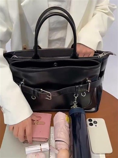 Punk-Inspired Stone Black Tote & Crossbody Work Bag