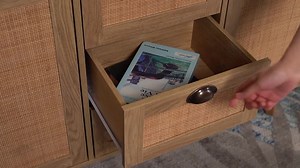 PHI VILLA 47.24 in. Oak Yellow Buffet Sideboard With Particle Board and Pinewood Legs, Natural Rattan Decor Drawers and Doors THD-IF-475-1-2