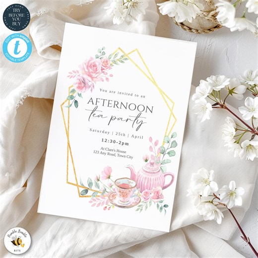 Afternoon Tea Invitation Template | Floral Tea Party Invite | Editable Invitation | Printable Template | 360 - Etsy