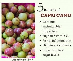 Camu Camu is considered a superfood — mainly due to a high content of certain nutrients and powerful plant compounds, including vitamin C. Vitamin C has many important roles in your body. For example, it helps strengthen your immune system and is needed for the formation of collagen, a protein that supports your skin, bones, and muscles. Camu Camu is a powerful antioxidant, protecting your cells from unstable molecules called free radicals. Though free radicals are a normal byproduct of cellular