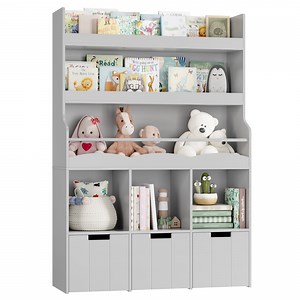 Homfa 59” H Kids Bookshelf with 2-Tier Book Shelves, Children Toy Organizer with 3 Cubes and Removable Drawers, Gray - Walmart.com
