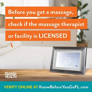 66 reactions · 11 shares | The first step to a relaxing massage? A licensed massage therapist or facility. Always do your research before booking an appointment. | Florida Department of Health (DOH) | Facebook