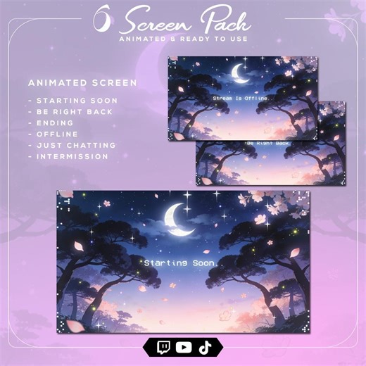 Purple Night Stream Screens Animated | Starting Soon BRB Ending Screens | Cozy Twitch Aesthetic - Etsy
