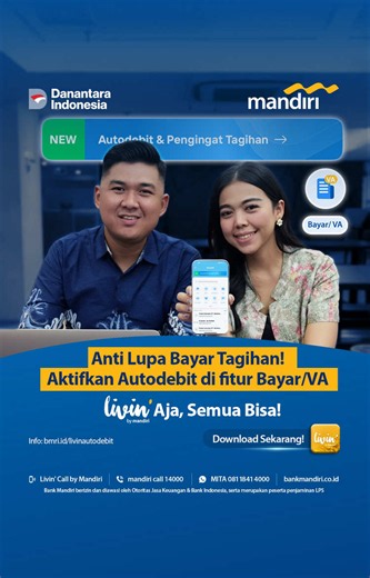 Kesibukan harian bikin lupa bayar tagihan? 😵‍💫❌ Biar nggak ada lagi drama telat bayar tagihan, aktifkan AutoDebit di fitur Bayar/VA Livin’ by Mandiri. Jadi pembayaran tagihan rutin bisa berjalan otomatis sesuai jadwal yang kamu atur. 📲 🙌 Cek langkah-langkah di video ini buat aktifin AutoDebit-nya! ✨ Jangan lupa follow Instagram & TikTok @bankmandiri untuk update info dan promo Bank Mandiri! Nyaman Transaksinya, Nyaman Layanannya, Nyaman Bersama Mandiri. Info: bmri.id/livinautodebit Bank Mand