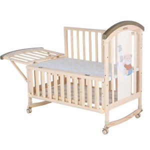 [Hot Item] Mul-Tifuntional Pine Wood Swing Cribs Baby with Universal Wheels Bedroom Furniture Product Wooden Bed Baby Crib