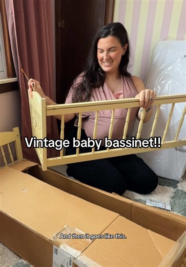 This one hurts 🥲💛 if anyone has suggestions for encapsulating lead paint safely please let me know! This vintage bassinet is so beautiful I would love to use it safely somehow 🥲 #vintagebabyclothes #vintagefinds #firsttimemom