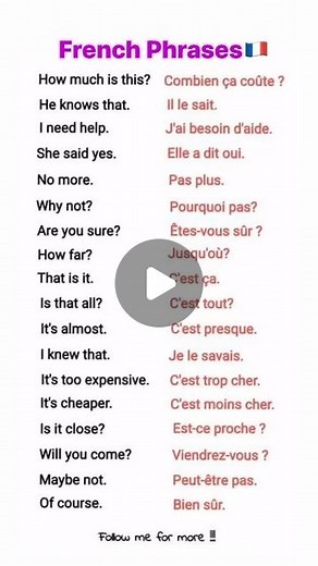 Learn French With Célestine🇫🇷 on Instagram: "French Phrases 🇫🇷Do you Want to Learn French For FREE? Check out my story🥰🇫🇷 🇫🇷 How to learn French with me: Step 1: Follow @lets_learn_francais on Instagram. Step 2: Join my FREE broadcast channel “French Everyday ” (LINK IN BIO) Step 3: Launching my ebook in 48 hours,🤩 Step 4: Join our French course at www.learnfrenchwithclemence.com (LINK IN BIO) or comment “LEARN” Step 5: Speak French like a pro 😎 ***************************************