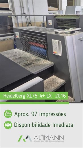 Altmann Graphic Maschinen on Instagram: "FICHA TÉCNICA 👇 Heidelberg XL75-4+ LX Max. 53x75 cm Ano 2016 Press Center Alcolor Vario HydroStar Autoplate Intellistart Technotrans CombiStar AlcoSmart Rolaria refrigerada Lavadores automáticos Verniz anilox Secador IR Saida estendida X2 Pulverizador AP262 Freio de folha dinâmico StaticStar ScrollStar AirStar Pro Aprox. 97 milhões de impressões Se interessou? Fale com a gente. #altmann #impressoras #maquinariografico"