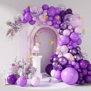 RUBFAC Purple Shades Balloons Garland Arch Kit - Assorted Dark Pastel Light Metallic Confetti Balloons Set for Wedding, Birthday, Graduation Parties