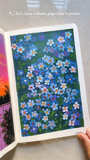 turning blank page into a garden 💠💠💐#acrylicpainting#paintingforbeginners #shortsvideo #easy