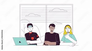 Diverse college students in classroom line cartoon animation. University class studying 4K video motion graphic. Freshmen asking questions 2D linear animated characters isolated on white background