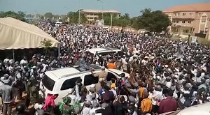 President Barrow waving at supporters after submitting his documents at the IEC. | KERR FATOU