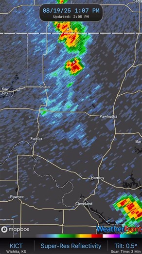 208pm—- Radar update Strong, slow-moving thunderstorms in Osage County, just east of OK-18. Gusty wind, small hail, and lightning are possible. #okwx | FOX23 Chief Meteorologist James Aydelott