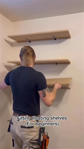 Alex Burman on Instagram: "Step by step in fitting a beautiful floating shelf! Floating shelves are ideal for that additional space to put your cherished display items, and with this way of fitting you never need to worry about your shelf dropping. #carpentry #howto #diy #hack #interiordesign #art"
