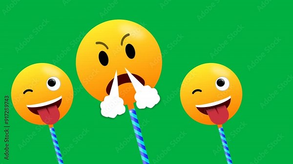 funny animation of angry and tongue out emoji on green screen with swinging motion. Stock Video