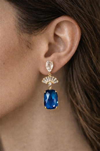 Something Blue Bridal Earrings | Royal Blue Crystal Drop Earrings | Blue Wedding Jewelry for Bride - Etsy