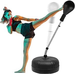 2022 New Upgrade Reflex Bag Punching Free Standing Boxing with Adjustable Height Strong Durable Spring Withstands Tough Hits for Adults & Teenagers Black