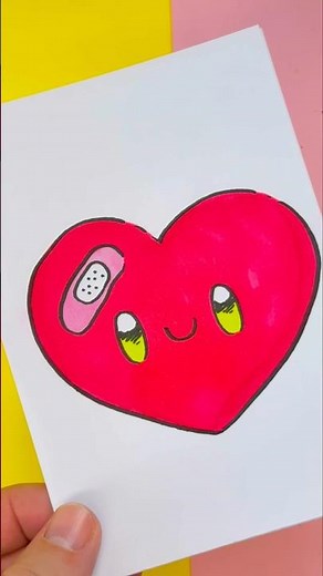 Cómo dibujar un corazón partido kawaii paso a paso