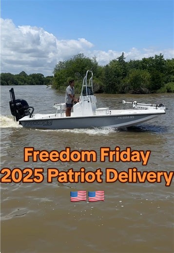 2025 Patriot Delivery this @FreedomBoats will run the Deaton Family in and out of anywhere! Enjoy it👌🏾👍🏾 #theboatyard #boats #powerpole #suzuki #freedomboats #boatyard #fyp