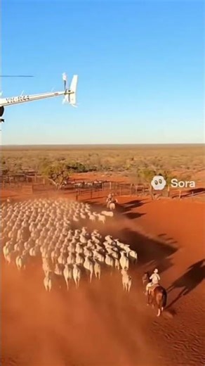 Helicopter Cowboys Herding Cattle in Australian Outback
