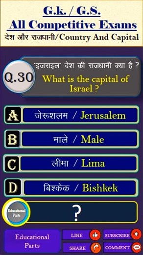 GK questions in Hindi/English | GK quiz | GK | Desh ke rajdhani GK #Shorts # EducationalParts #Viral