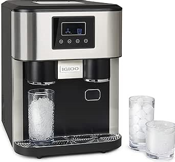 Igloo ICEBDS33SS Stainless Steel Dual Nugget Style Ice Crusher and Cube Maker, Makes 33 Pounds in 24 Hours, Small or Large, With Water Dispenser, LED Display