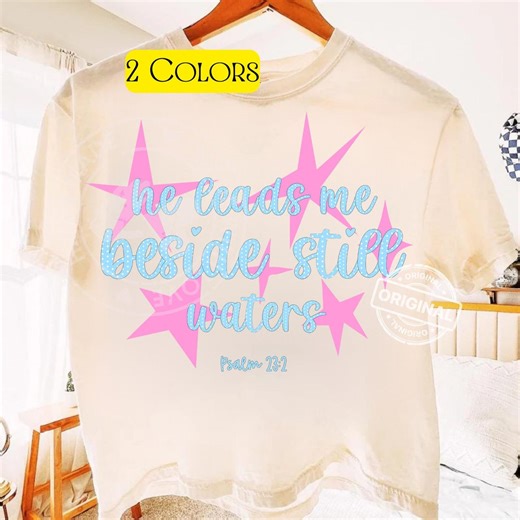 He Leads Me Beside Still Waters, Psalm 23 Christian Faith PNG, Trendy Retro Star - Etsy