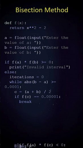 Bisection Method in Python Explained #numericalmethods #shorts #shortsfeed #roots