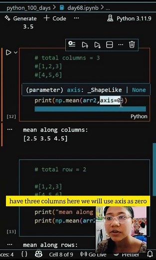 Day 68/100 – np.mean() 🔢#Day68#100DaysOfCode#NumPy#Python