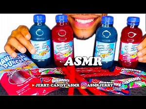 CANDY AIRHEADS EDIBLE FRUIT PUNCH BOTTLES MUKBANG JERRY ASMR EATING SOUNDS RED BLUE COLOR NO TALKING