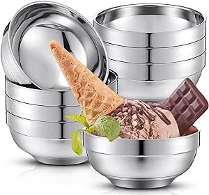 Funnymoom 8 Pack 24 oz Stainless Steel Bowls Double Walled Insulated Soup Ice Cream Metal Mixing Nesting Bowls for Serving Soup Rice Cereal (304 Stainless Steel)