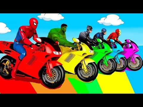 Superheroes on rails! Spiral funnel bridge 🏍️🐱‍SPIDER MAN! on Motorcycle in Spiral Bridge Stunt Ride